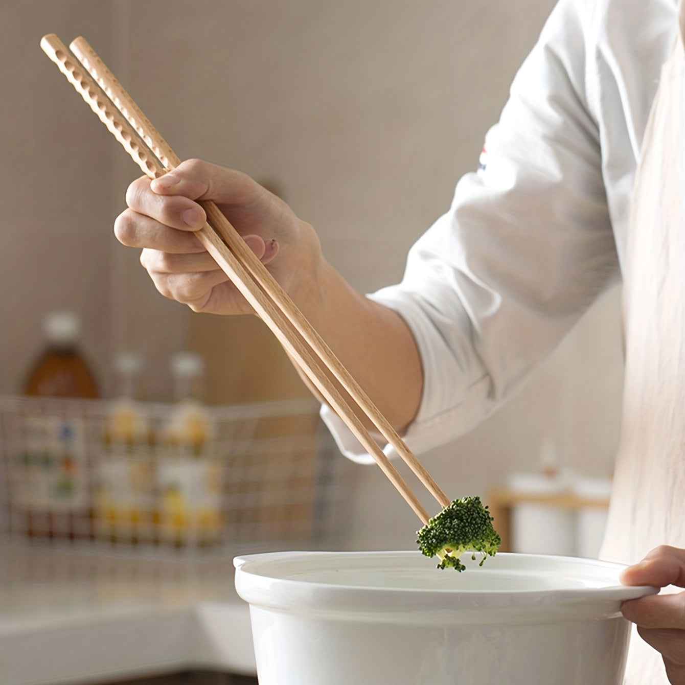 2pcs Long Oak Chopsticks Hot Pot Practical Household Cooking Flatware