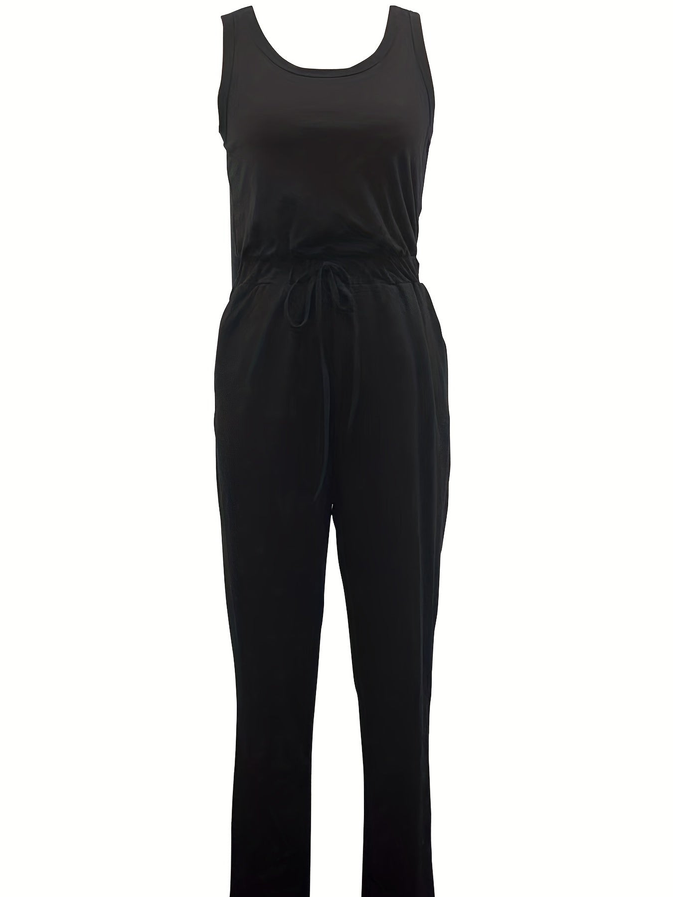 Sleeveless Dual Pockets Drawstring Jumpsuit