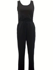 Sleeveless Dual Pockets Drawstring Jumpsuit