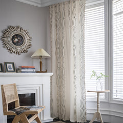 Boho Linen Striped Print Semi Blackout Cream Curtains With Beige Tassel