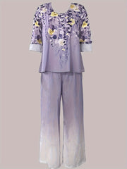 Women's Plus Floral Print Top & Ombre Pants 2-Piece Set