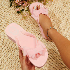 Women's Platform Wedge Flip Flops Bowknot Slides
