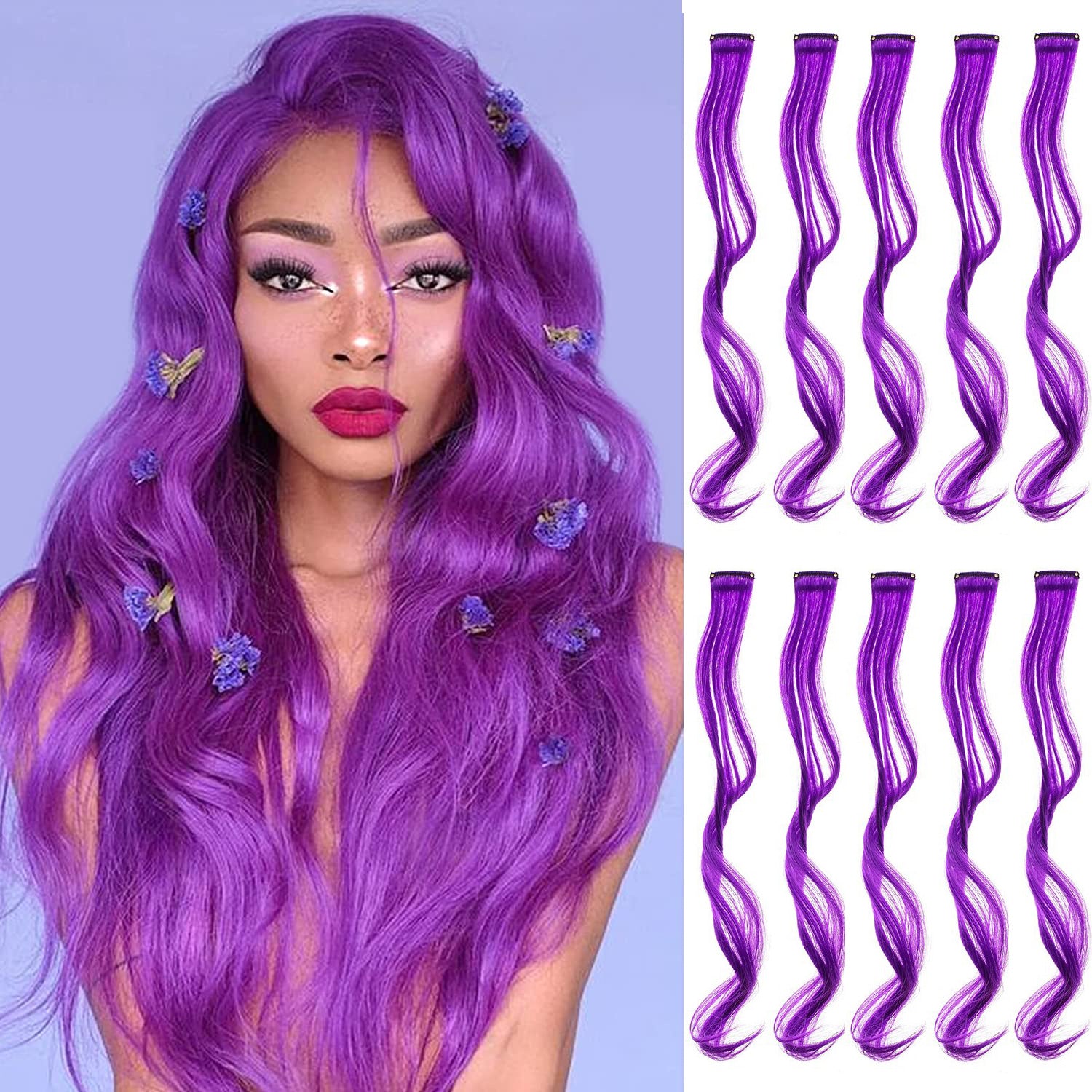 Y2K Long Curly Hair Extensions Party Rainbow Clip In Synthetic Hair