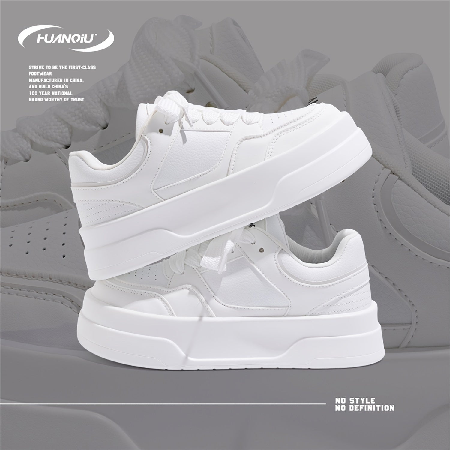 HUANQIU Lace-up Non-slip Skate Shoes Thick Sole Casual Walking Shoes
