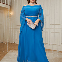 Off Shoulder Bell Sleeve Maxi Chiffon Bridesmaid Dress