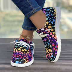 Women's Heart Print Canvas Shoes Low Casual Flats Lightweight Sports Shoes