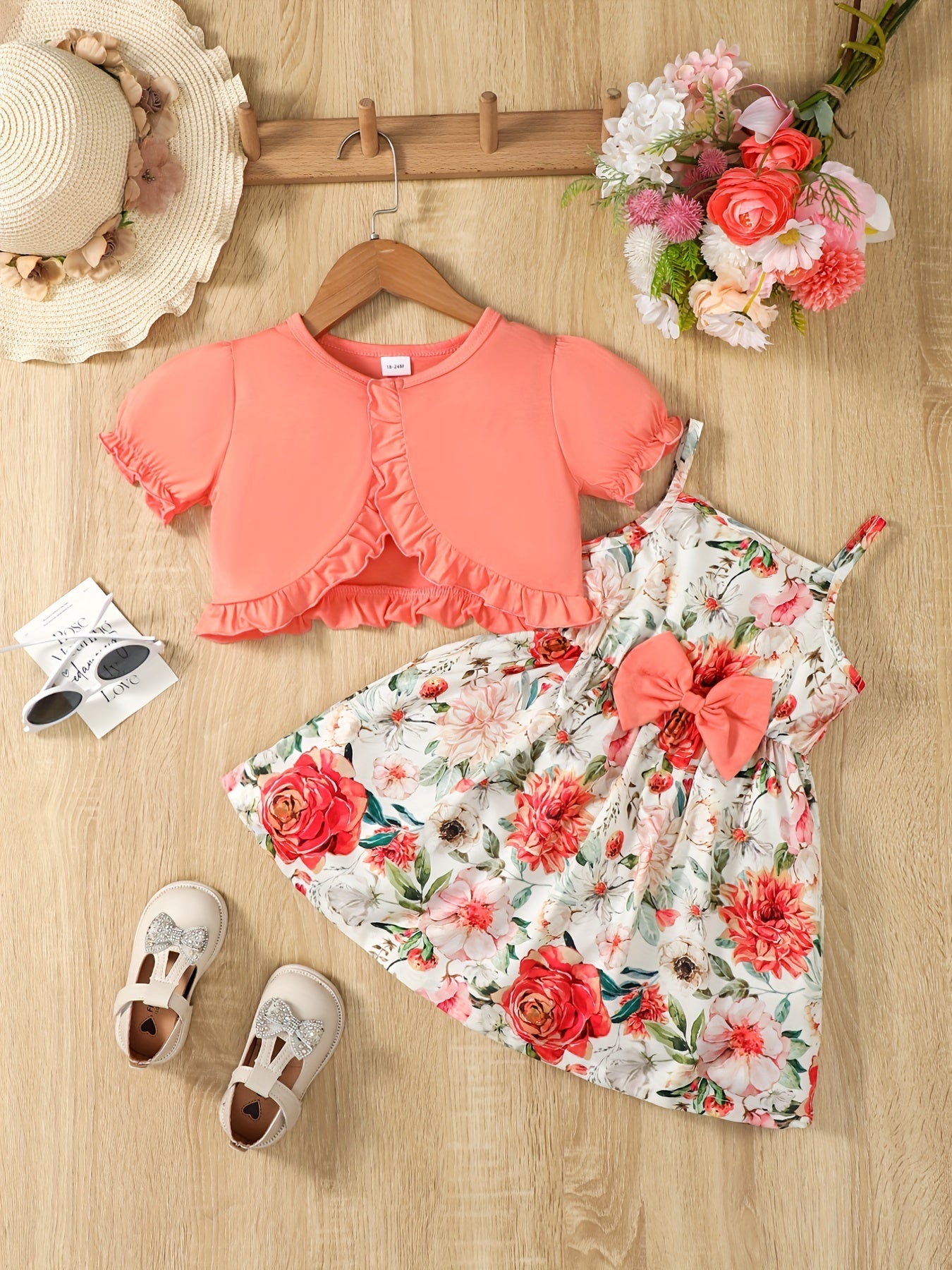 2 Pcs Baby Girl Boho Floral Dress & Cardigan Set