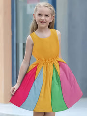 Dreamy Girls Splicing Colorblock Sleeveless Dress Summer Clothes Party Gift