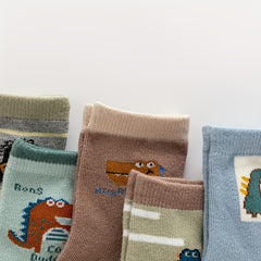 5pairs Baby Boys Kids Dinosaur Pattern Socks Autumn