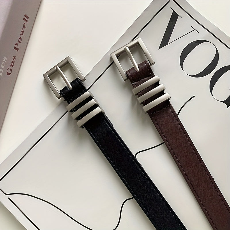 Square Buckle Unisex PU Leather Belt Neutral Style Casual Belt