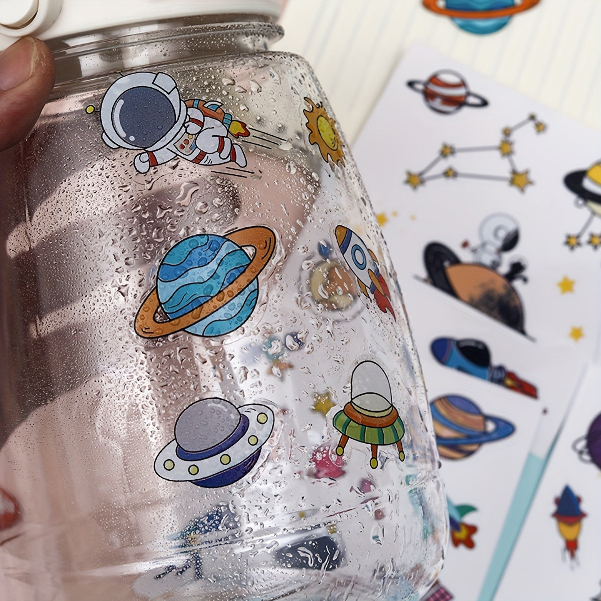4pcs Cartoon Astronaut Waterproof Sticker for Space Cup Mug Notebook