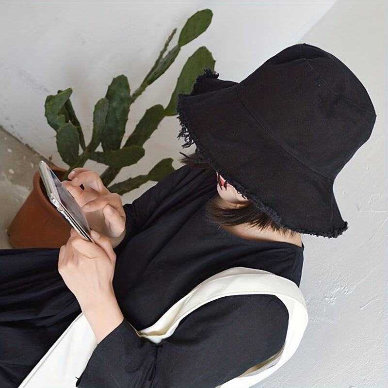Frayed Brim Casual Bucket Hat Solid Lightweight Couple Basin Hat