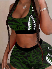 Gothic Lingerie Set Women's Plus Shark Print Bra & Panty Set