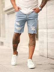 Men's Ripped Denim Shorts Casual Street Style Distressed Medium Stretch