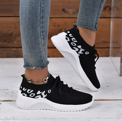 Leopard Print Knit Socks Sneakers Soft Sole Casual Running Shoes