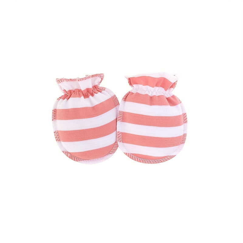 6 Pairs Newborn Stripe Graphic Mittens Anti Eating Hand Gloves