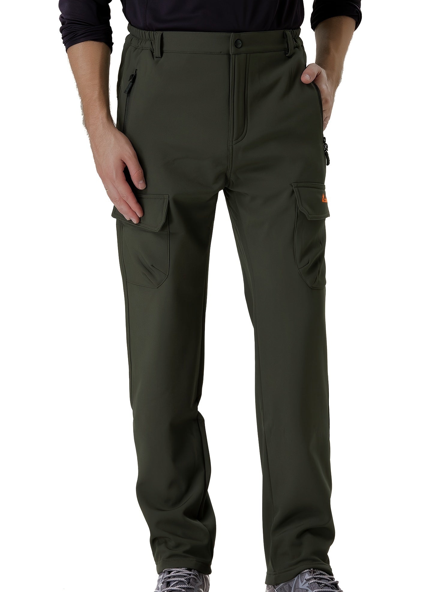 Men's Plush Thick Cargo Pants Windproof Waterproof Warm Outdoor Work Pants