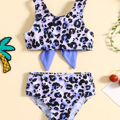 2pcs Leopard Print Top & Shorts Bikini Tankini Swimsuit Set