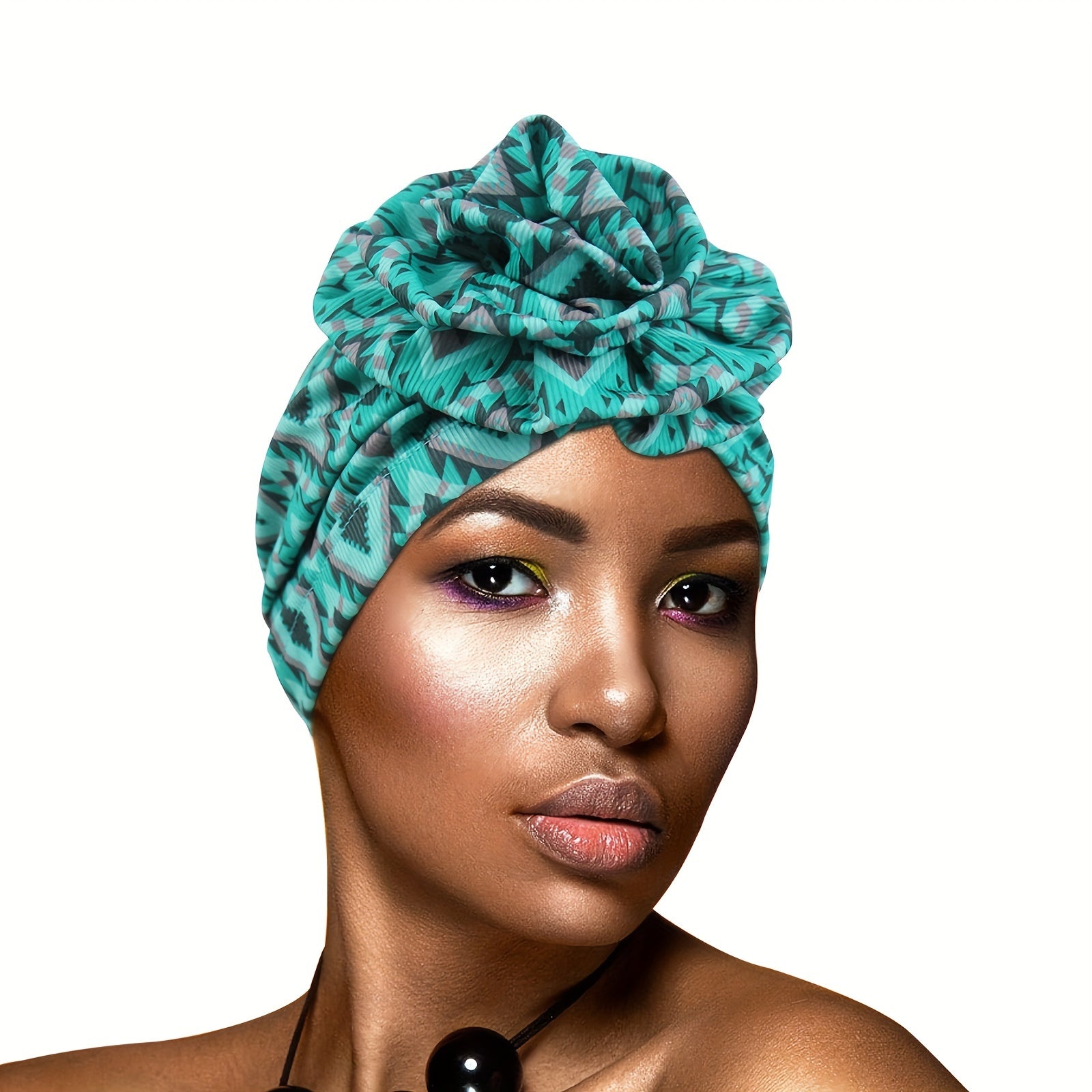 Boho Striped Flower Turban Cap Elastic Head Wrap Bandana