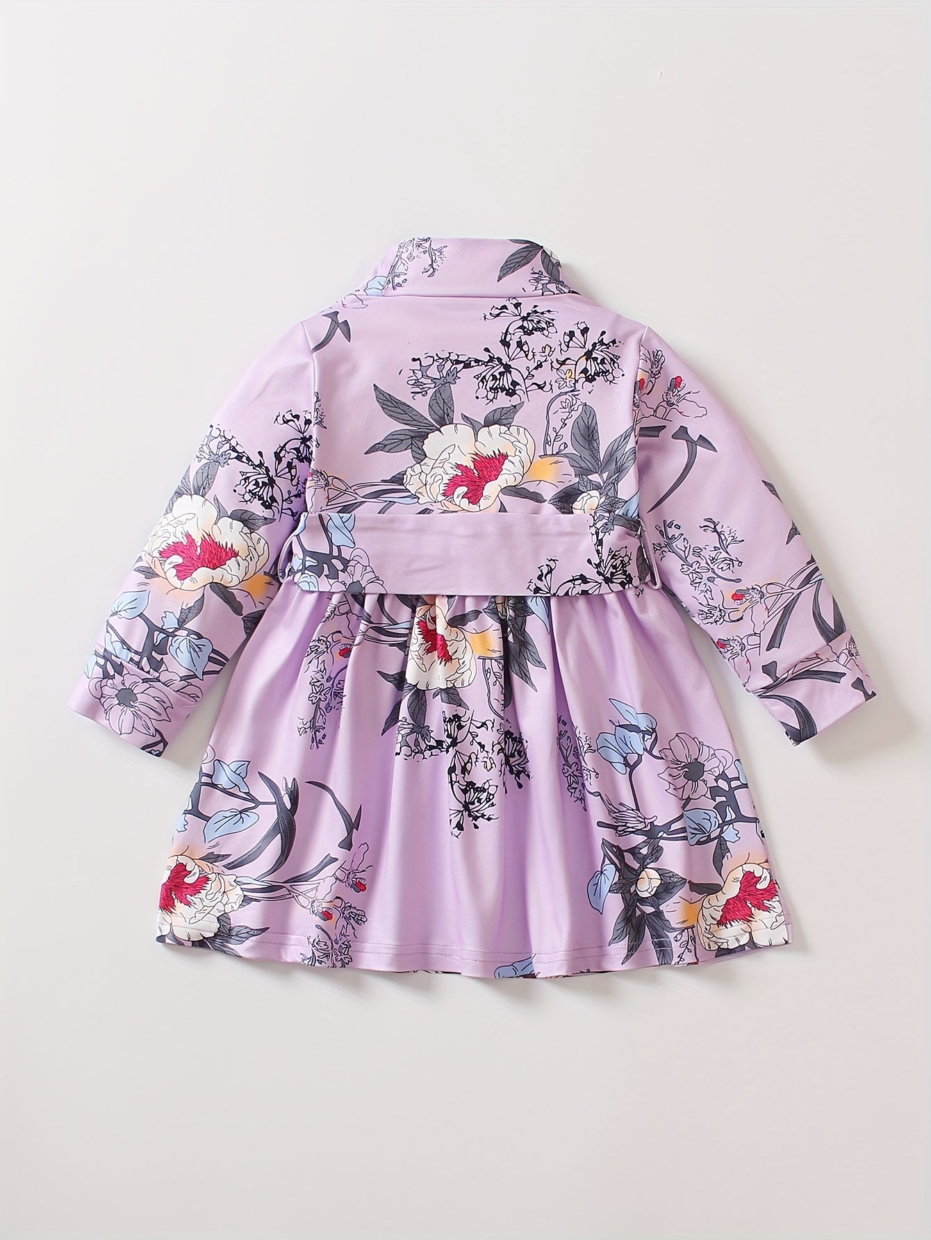 Girls Floral Belted Long Sleeve Dress 0 3 Years