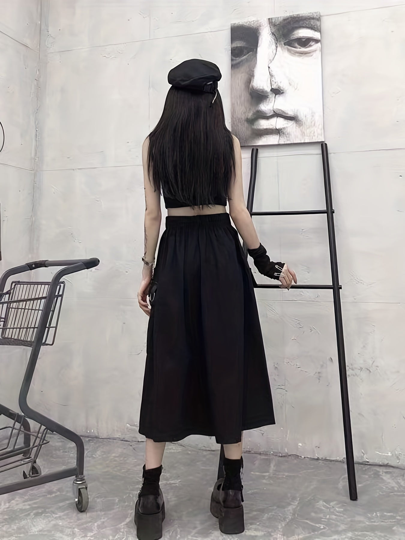 Solid Flap Pockets High Waist Skirt Casual Skirt For Spring & Fall