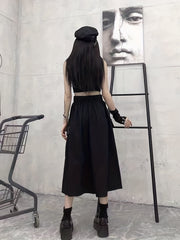 Solid Flap Pockets High Waist Skirt Casual Skirt For Spring & Fall