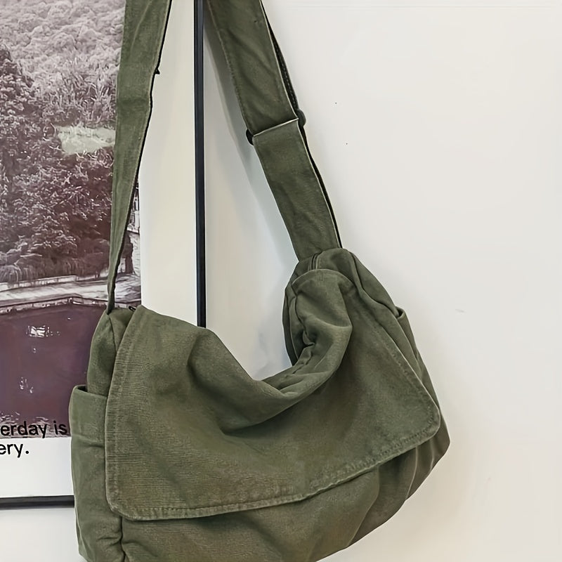 Men's Canvas Messenger Bag Large Capacity Crossbody Bag