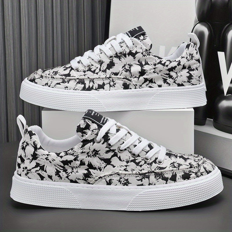Men's Flowery Lace-up Skate Shoes with Good Grip