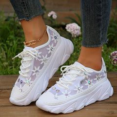 Women's Rhinestone Lace Running Shoes Mesh Sneakers with Shock Absorption
