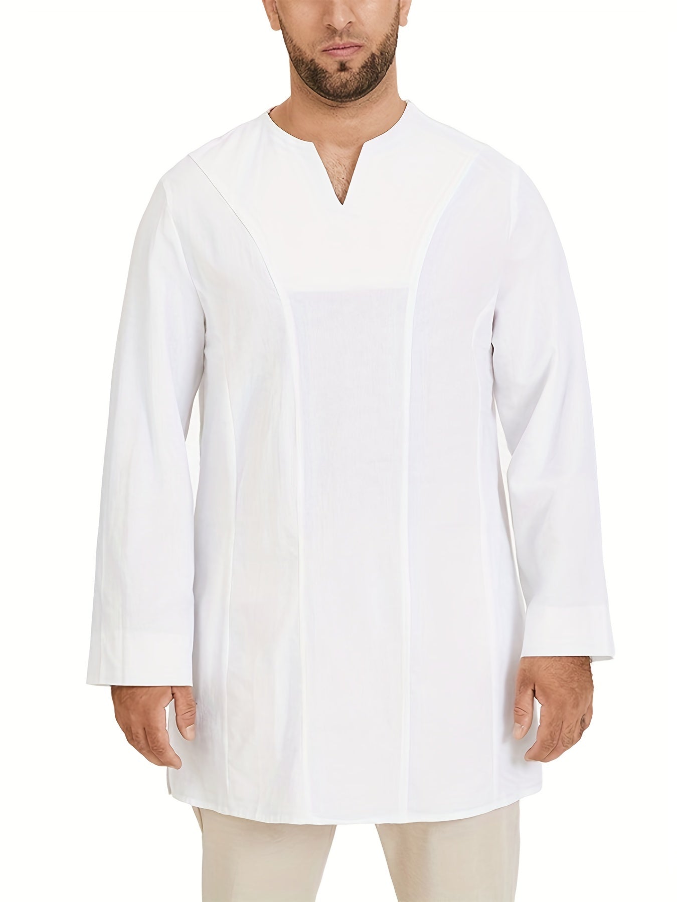 INCERUN Mens V Neck Shirt Formal Dress Long Sleeve Party Tunic Kaftan Top