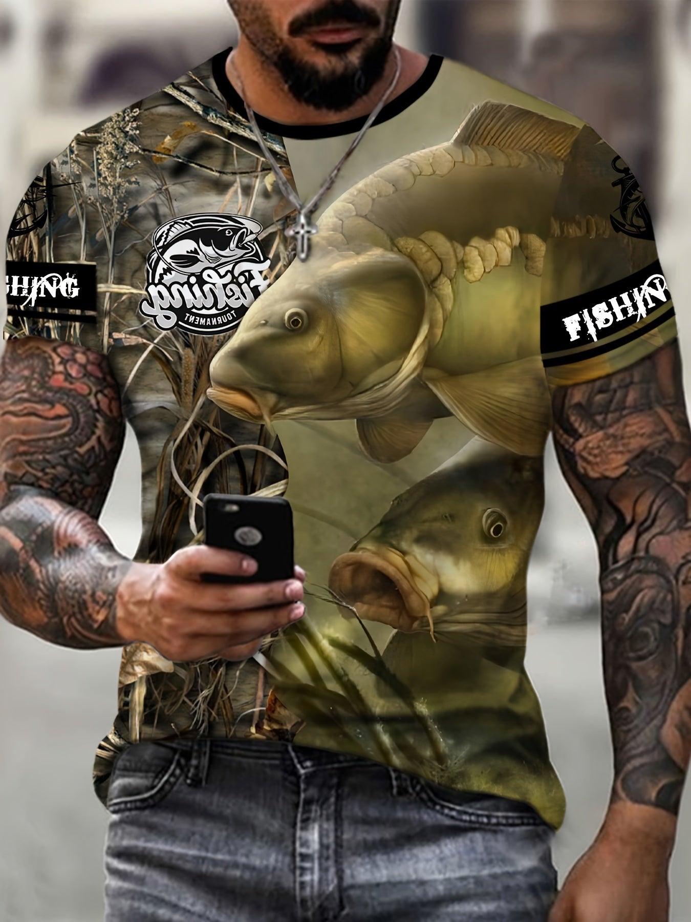Men's Fishing Themed 3D Print Short Sleeve Round Neck T Shirt