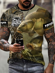 Men's Fishing Themed 3D Print Short Sleeve Round Neck T Shirt