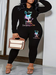 Women's Plus Cat & Slogan Print Tee & Leggings Set