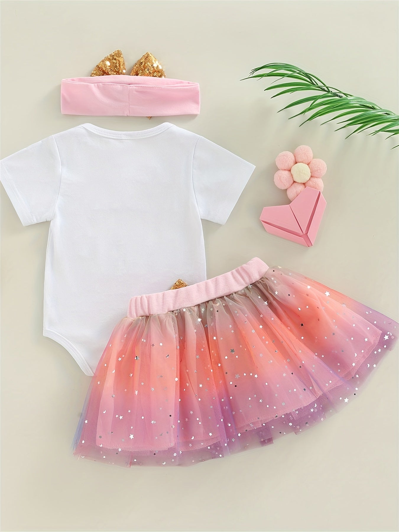 3pcs Baby Girls 1st Birthday Onesie Romper & Skirt Set