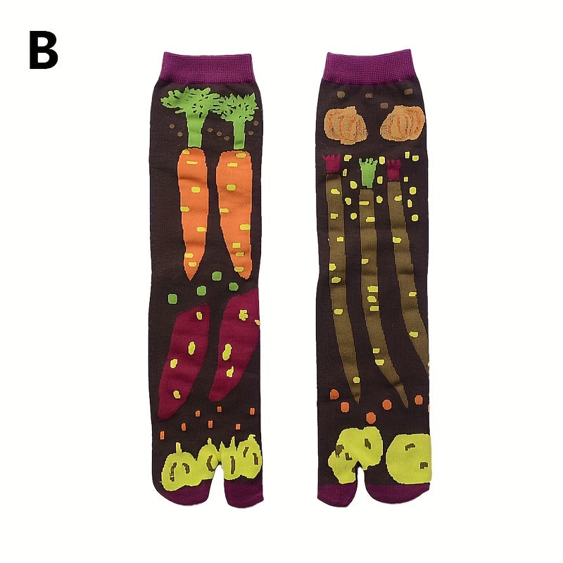Cartoon Print Toe Socks Women's Mid Tube Stockings