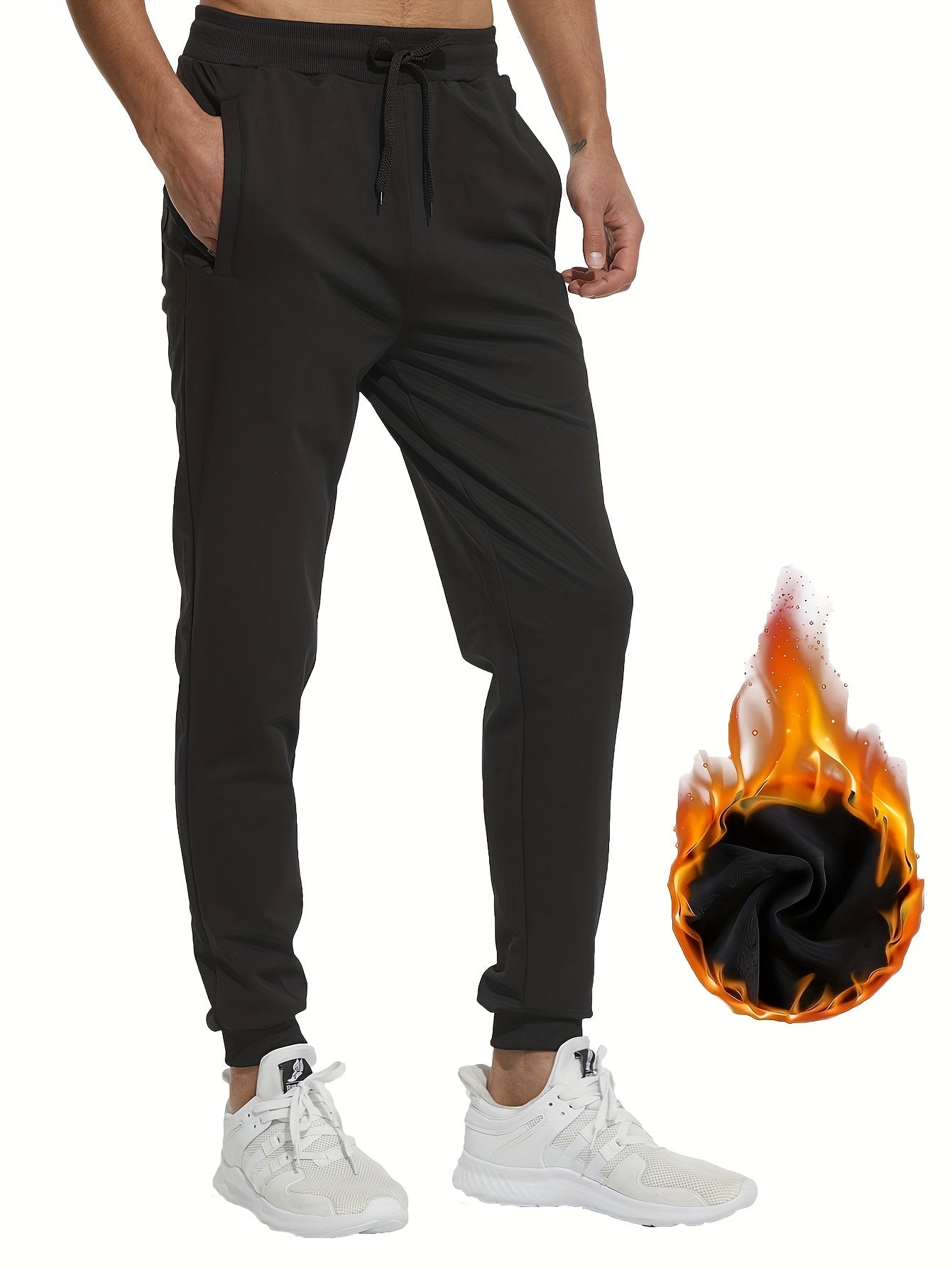 Men's Drawstring Fleece Sweatpants Casual Jogger Pants Autumn Winter