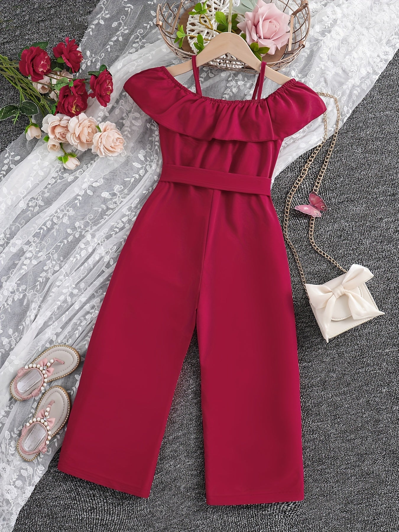 Girls Ruffle Cami Romper Off Shoulder Kids Clothes