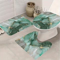 3pcs Green Marble Pattern Shower Curtain Set