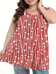 Rose Print Tank Top Women's Round Neck Slight Stretch