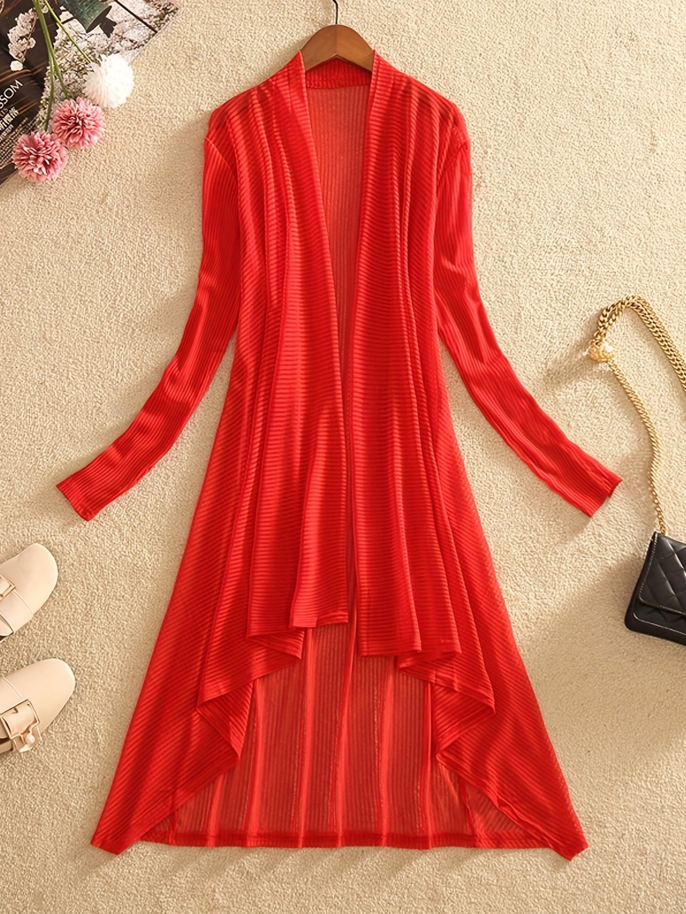 Hollow Out Open Front Cover Up Long Sleeve Beach Cardigan