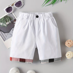 Boys Plaid Trim Shorts Soft Comfortable Breathable Kids Summer Clothes