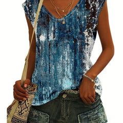 Block Print V-neck Tank Top for Women