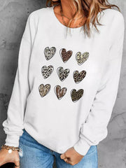 Heart Print Crew Neck Sweatshirt for Fall & Winter