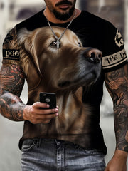 Dog Head Graphic Print Men's Novelty Short Sleeve Street Style T Shirt