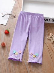 Girls Floral Embroidered Leggings Breathable Casual Pants Summer