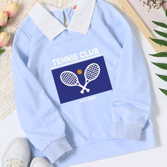 Toddler Girls Lapel Sweatshirt Tennis Racket Print Baby Kids Clothes