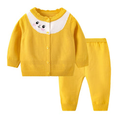 2pcs Baby Girls Knit Cardigan & Pants Set Cartoon Embroidery Long Sleeve