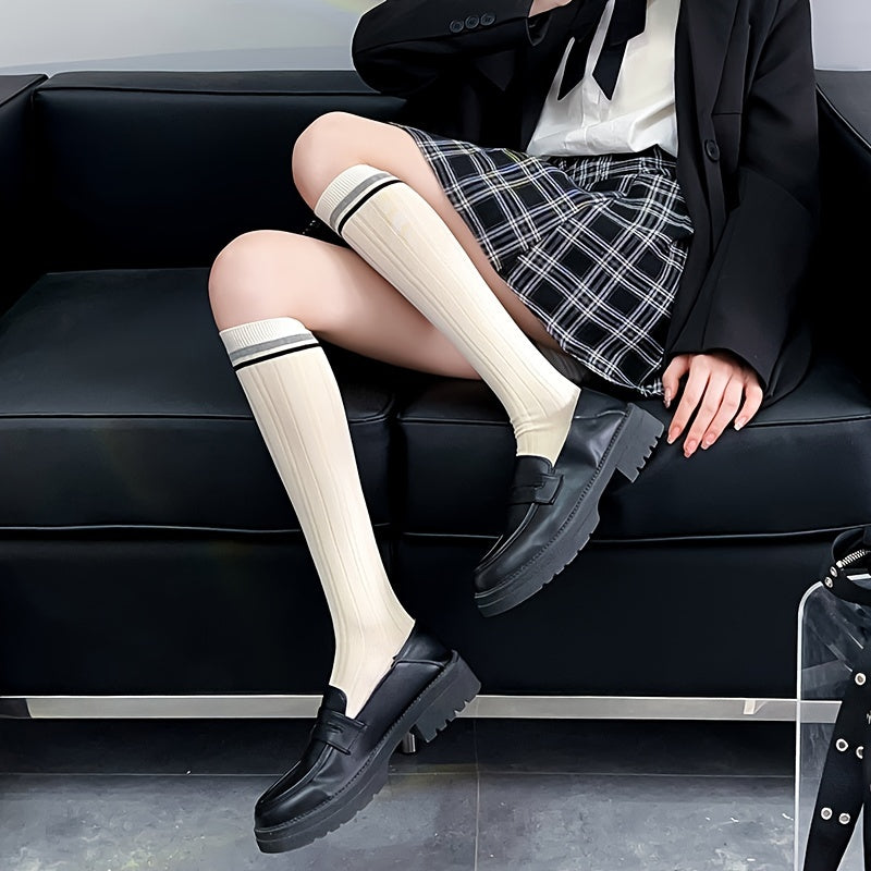 Colorblock Striped Calf Socks All match Knee High Socks Women's Stockings