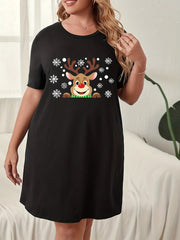 Christmas Lounge Dress Women's Snowflake Deer Print Nightdress