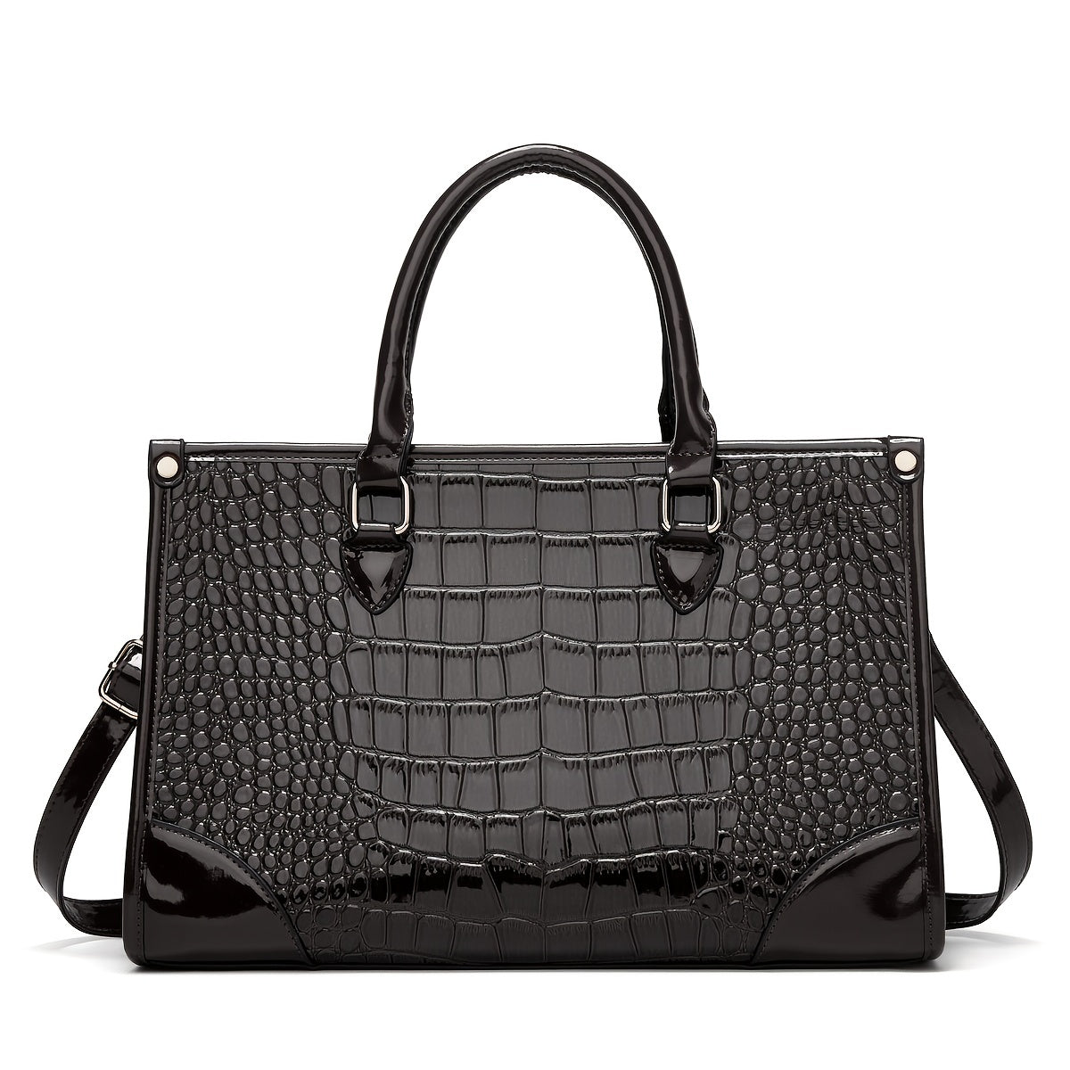 Crocodile Pattern Tote Bag Solid Handbag Classic Satchel Work Women's Bag